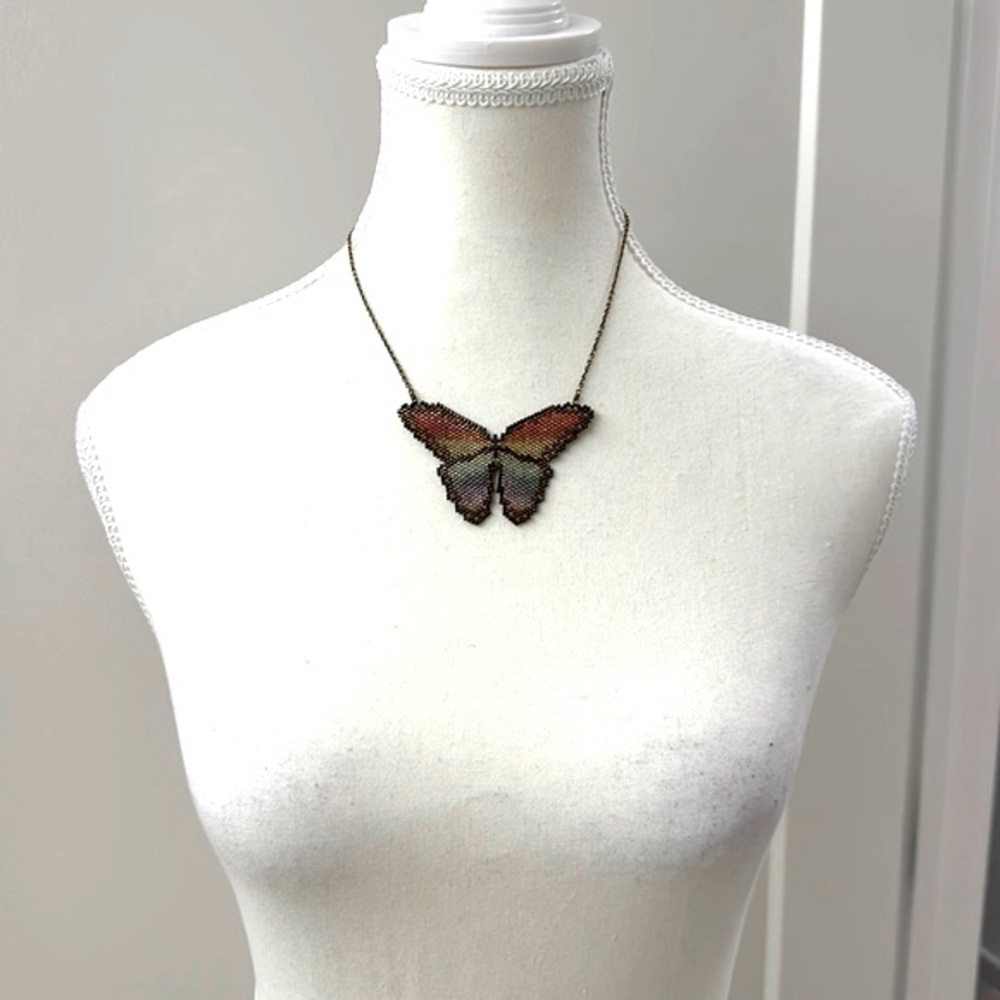 Butterfly Vintage necklace beaded festival ready beach vibe
